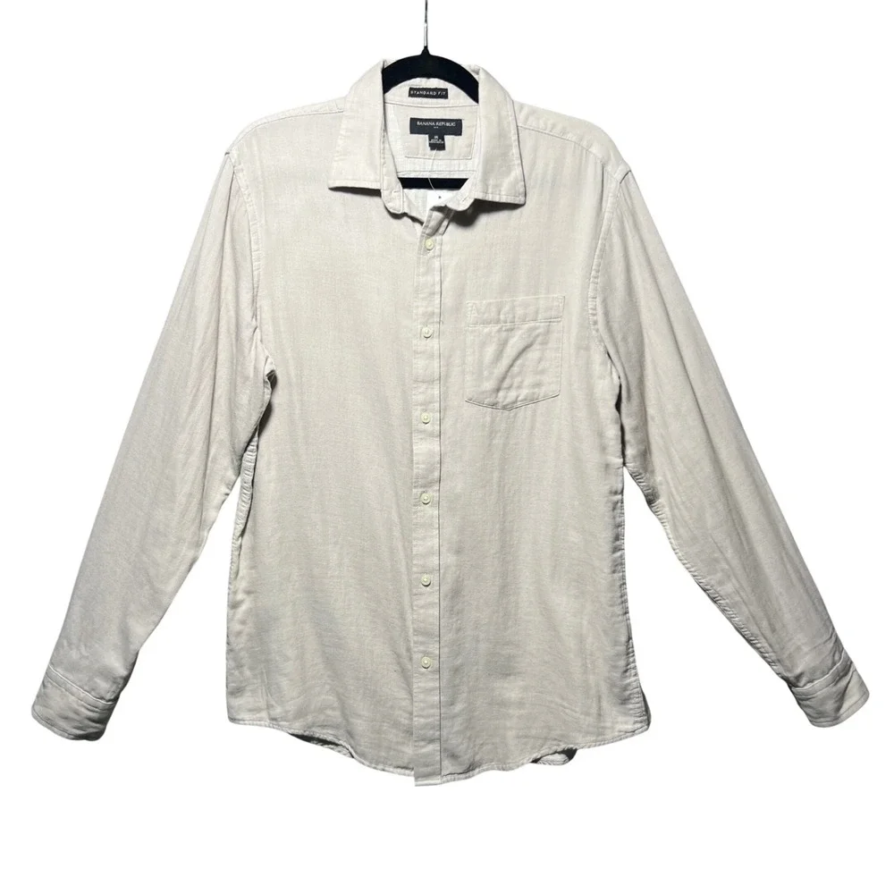 Banana Republic Mens‎ Standard Fit Cotton Button Up Shirt Beige M